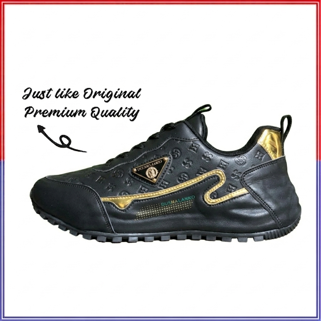 DUSHALANKO Luxury Men's Black & Gold Fashion Sneakers
