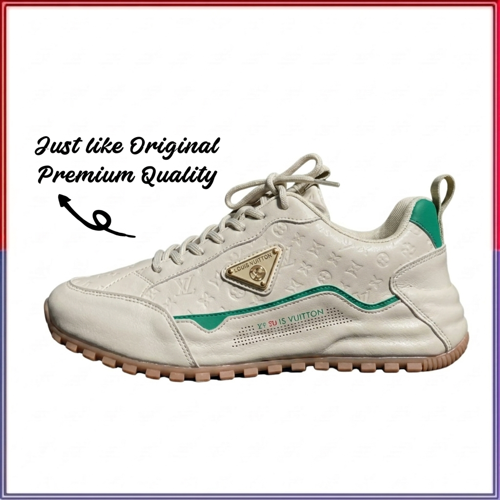 DUSHALANKO Luxury Men's Off-White & Green Fashion Sneakers
