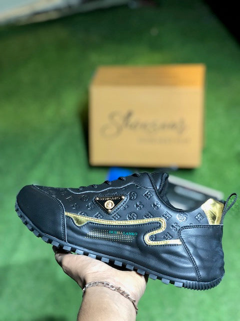 DUSHALANKO Luxury Men's Black & Gold Fashion Sneakers