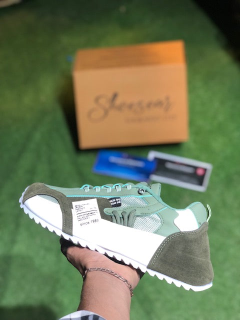 Men’s Retro Sage Green & White Luxury Fashion Sneakers
