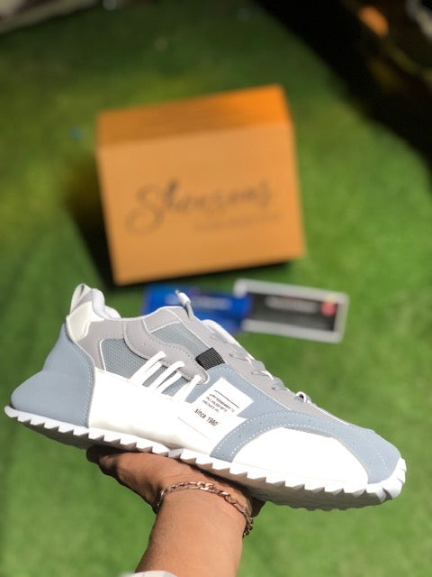 Men’s Retro Grey & White Luxury Fashion Sneakers