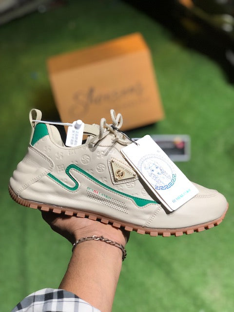 DUSHALANKO Luxury Men's Off-White & Green Fashion Sneakers