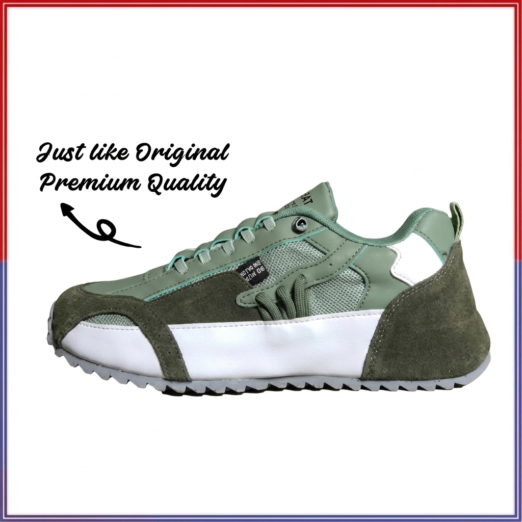 Men’s Retro Sage Green & White Luxury Fashion Sneakers